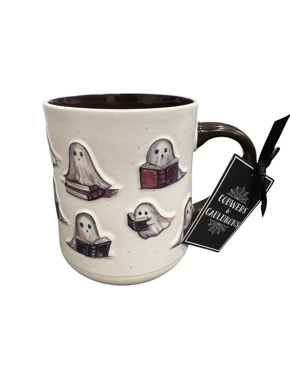 Cobwebs & Cauldrons Ceramic Halloween Ghost Reading Books Mug
